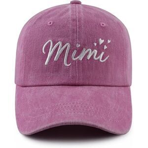 Unisex Pink Washed 100% Cotton Mimi Embroidered Adjustable Classic Baseball Cap